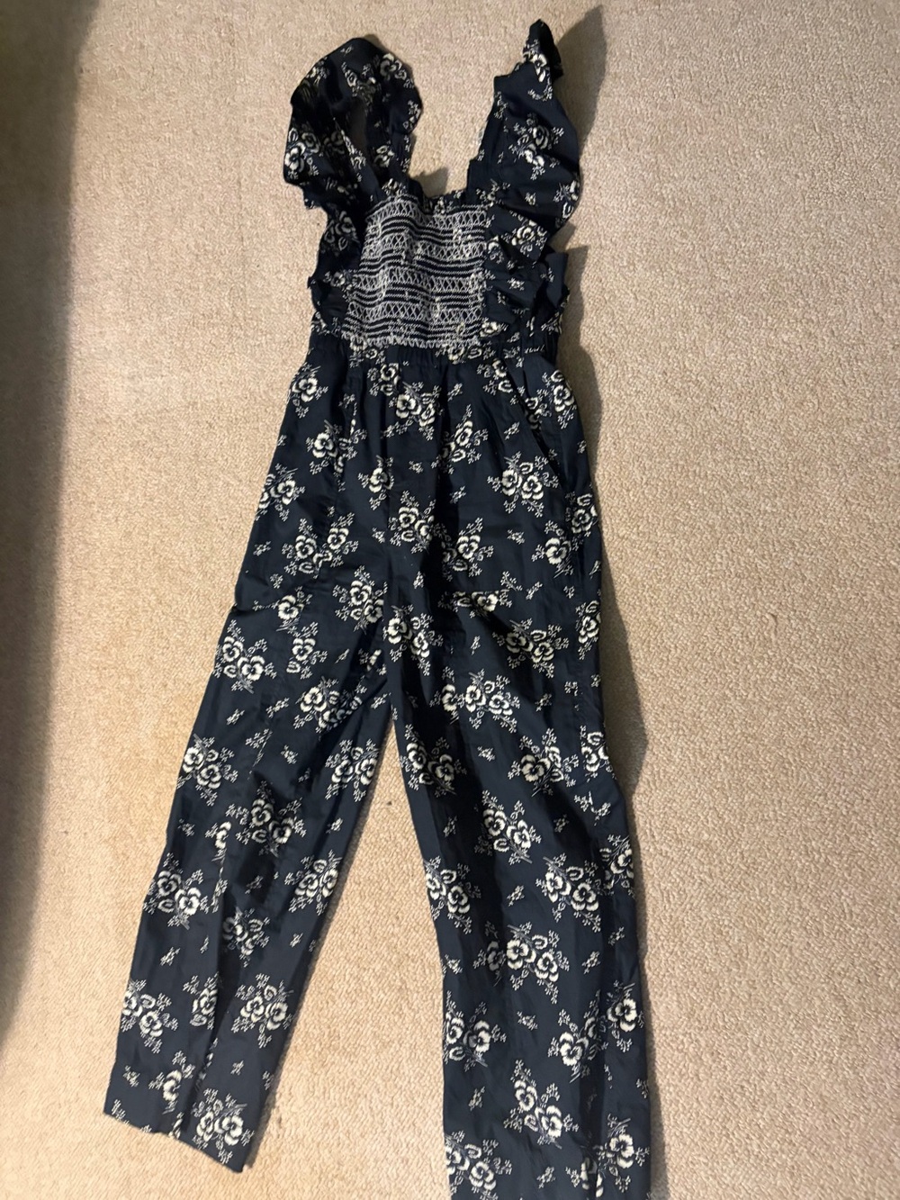 Sea New York Navy and White Floral Smocked Jumpsuit